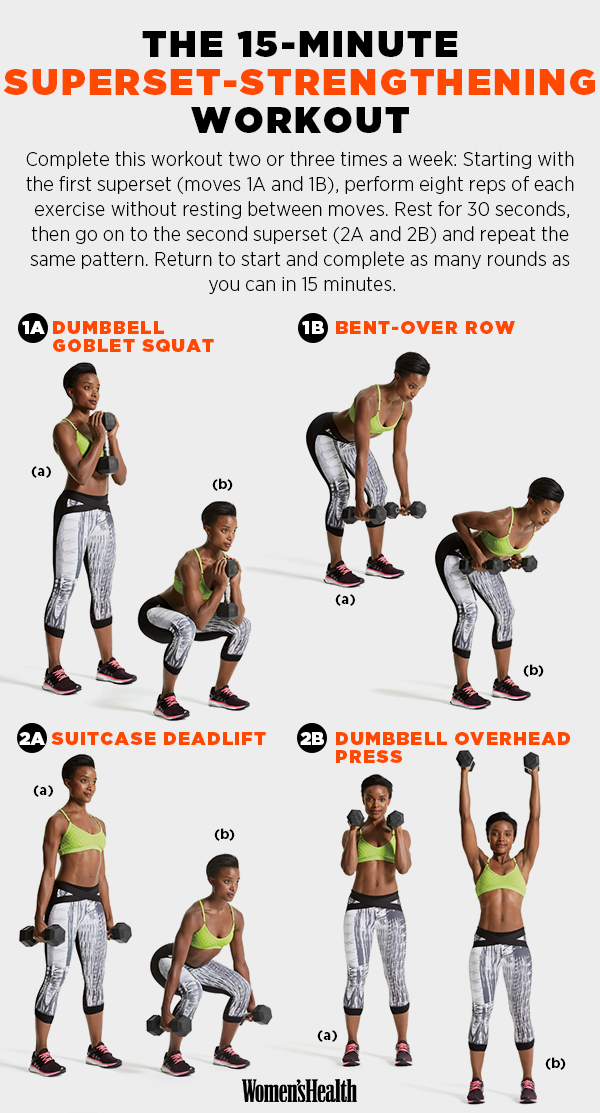 Master some dumbbell moves and start getting stronger with a strength and conditioning workout you can do in 15 minutes, thanks to Women's Health.