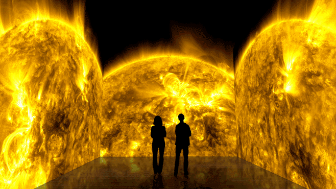 One full minute of the exhibition's footage is about 10 hours of work threaded together using imagery from NASA's Solar Dynamics Observatory (SDO).