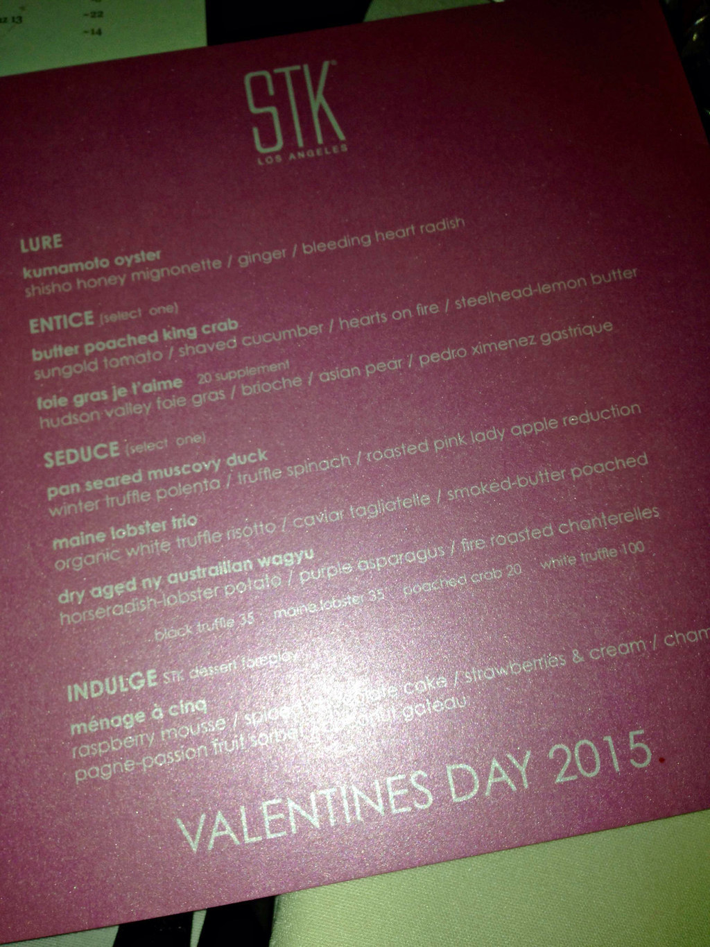 Valentine's Day Prix Fixe, Lure