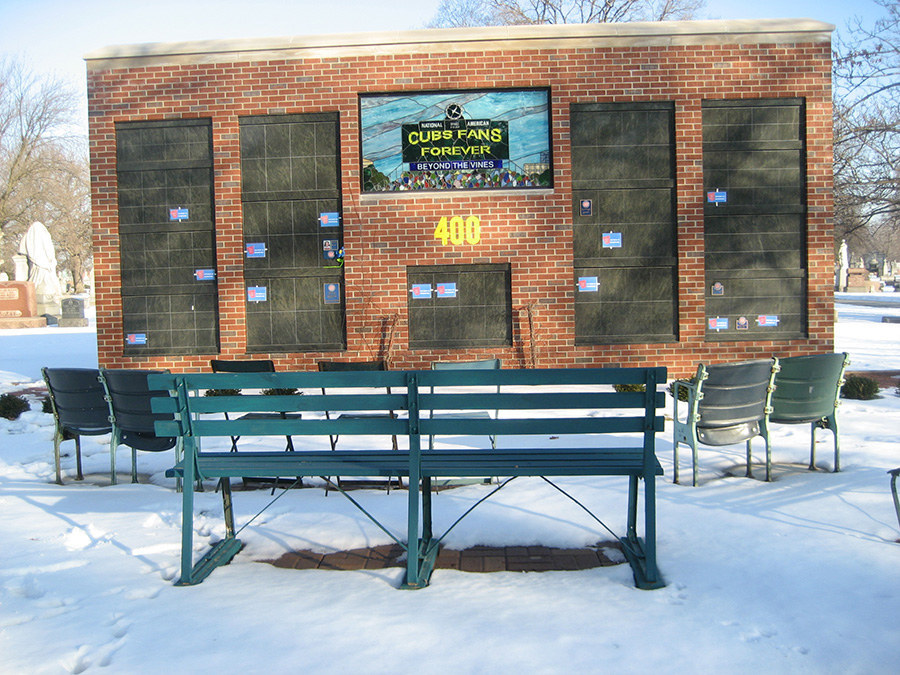 This is from their press release: Going to visit loved ones at the cemetery can be a bit gloomy at times, which is why I wanted to transform the experience of the cemetery visit . At Beyond the Vines, you can sit in authenticated Cubs box seats, walk on the antiquated Wrigley Field pavers, or stand on the recently removed Wrigley turf. You’ll be able to go back in time and reminisce about those great moments you’ve shared with your departed.” said Mascari. “One of our customers actually said “I can’t wait to be here.” “That’s what it’s all about. This is just not an idea that came to me, it’s an idea that came through me.“ “It’s really a beautiful place!
