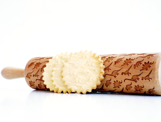 Dinosaur Laser Engraved Solid Beechwood Rolling Pin, $35.03