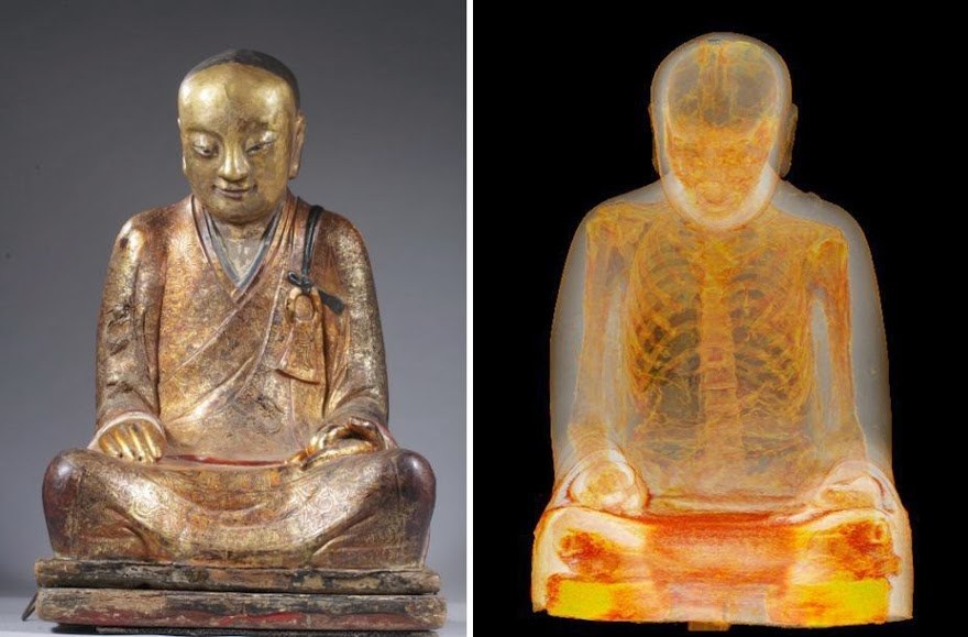 Under this gold statue of Buddha rests the mummified remains of a meditating monk. It only took nearly 1,000 years to get it on record.