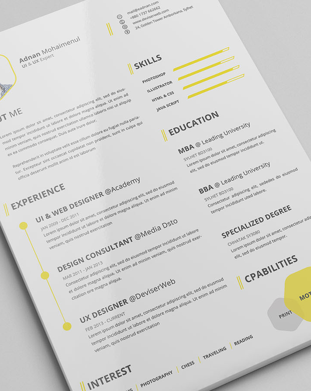 A résumé acts as your first impression on a potential employer — this beautifully designed one is a good first impression to make.