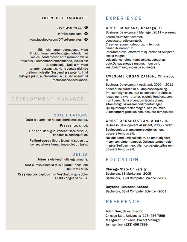 Resume template two columns