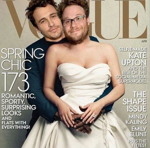 One the 22nd of March 2013 the most popular picture was shared by James. He photoshoped his an Seth Rogens heads over Kim and Kanye's Wedding-Vogue-Cover. The post was liked 229 000 times.