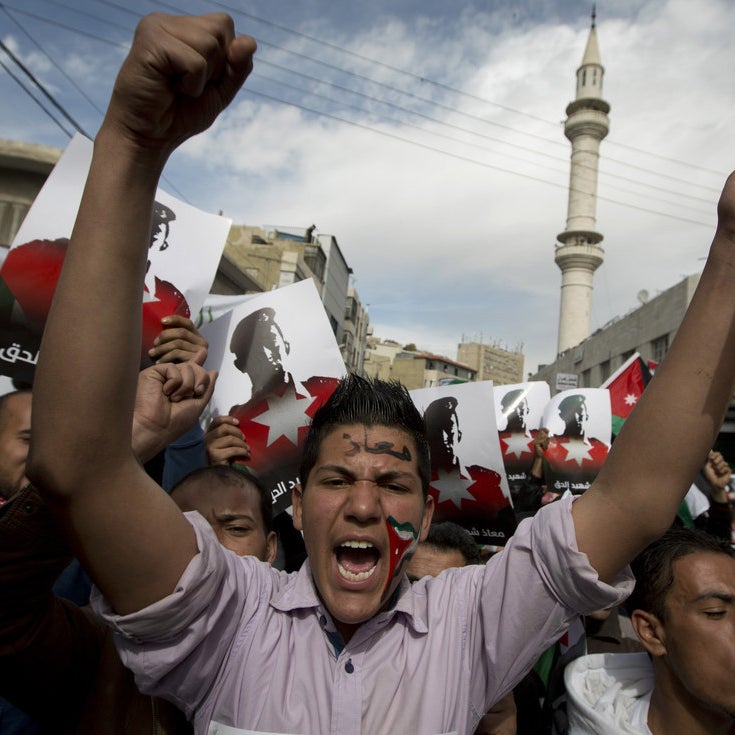 Demonstrators at anti-ISIS rally in Amman, Jordan on Friday, Feb. 6.