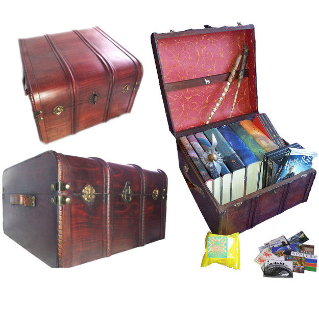 Hogwarts Patronus All Wood and Brass Steamer Trunk, $55.00- Fits Harry Potter Book Set with room to spare- Personalized inside with your choice of Patronus- Comes with travel stickers