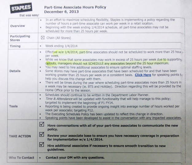Staples Threatens To Fire Staff For Working More Than 25 Hours A Week