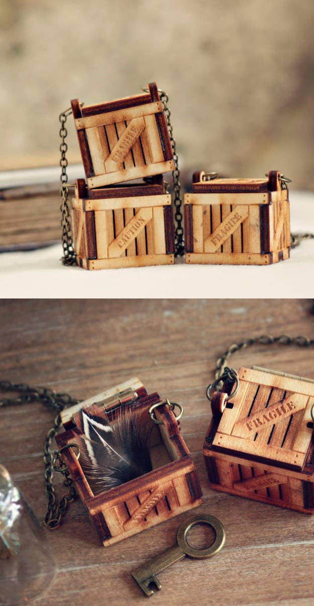 Little Wood Crate Locket, Personalized with Your Message, $35.40