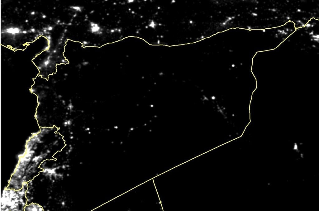 Lumières nocturnes moyennes en Syrie en février 2015