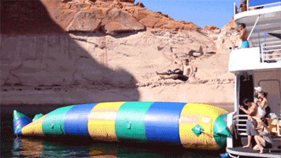 Happiness is using your friend's body to launch yourself 20 feet in the air before landing in cool water.