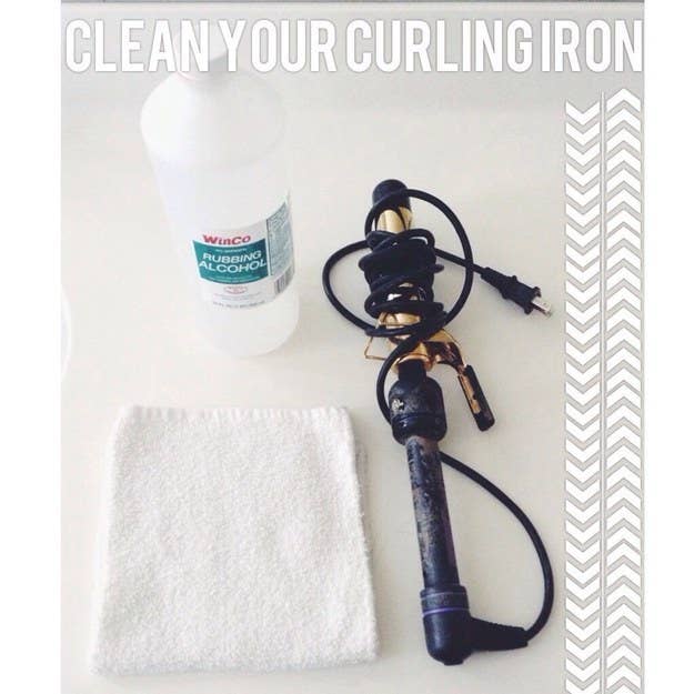 Remember, rubbing alcohol = flammable. Do NOT put rubbing alcohol on a hot curling iron!