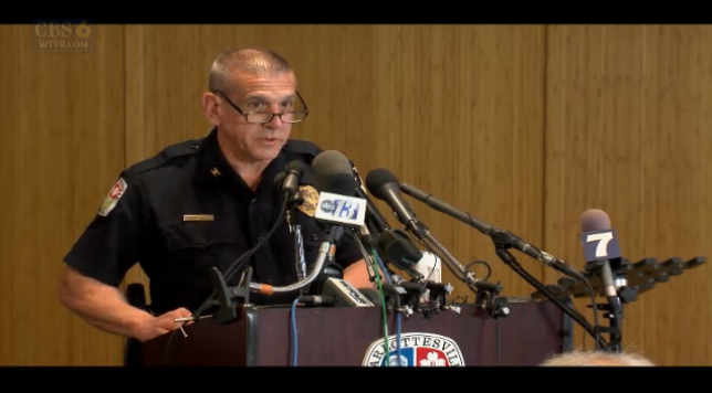 Timothy Longo, the Charlottesville chief of police, at the news conference Monday