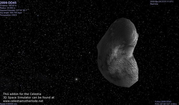 En marzo del 2009, el asteroide 2009 DD45 (entre 20 y 50 metros de diámetro), pasó a 74.800 km de la Tierra.