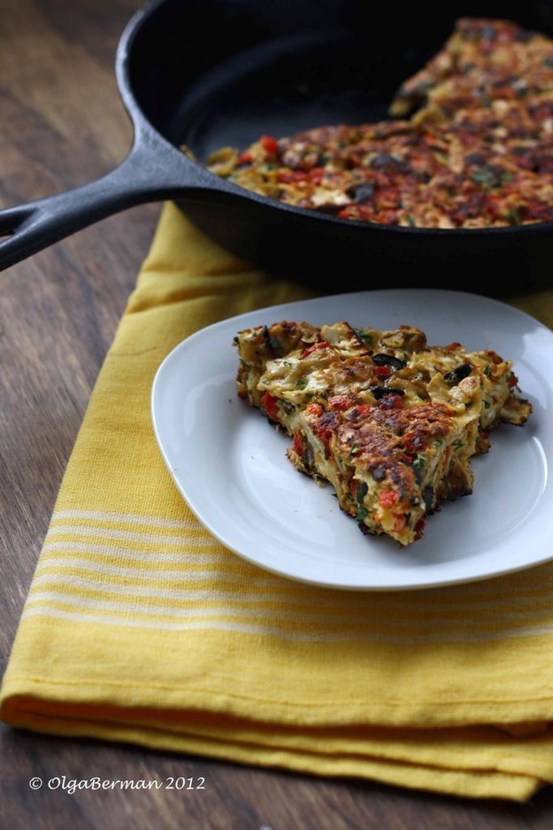 Matzah Brei with Roasted Peppers, Olives &amp; Parsley