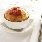 Lamb, mint and pea pot pie with tomato relish.