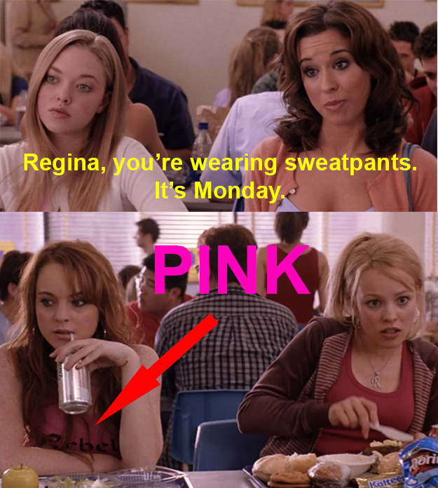 Si eres fan de Mean Girls, te traemos de vuelta la regla de oro, Los  miércoles usamos rosa💅 por la icónica Regina George.💖 Un pequeño…