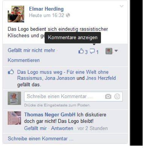 Auf Facebook schrieb er: "Ich diskutiere doch gar nicht! Das Logo bleibt!"