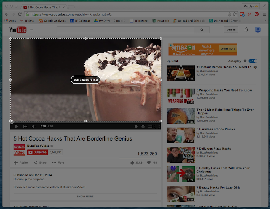 You should have a good idea of what part of the video you want to turn into a GIF. Make sure that your video is lined up so that you get to that part relatively quickly (otherwise you're dealing with a really big file on your computer, blech).