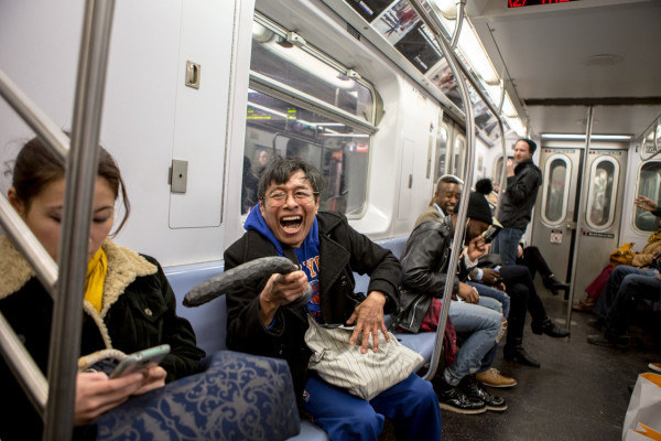 This man was spotted in the 2 train, yes the green subway line. Flashing and wobbling this large dildo around. Heck he sure is enjoying the time of his life, maybe he could even be on drugs?But whatever it is, sure gets a kick out of the passengers. How many times do you see an old man flashing a dildo like thing in the subway these days? As long as you are having fun I say just make sure it isn't around children. NOTE: Stay away from people wearing jerseys and sweats, cause they might have a little surprise for you on your next ride.