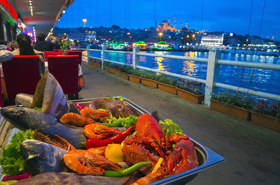 Fresh seafood by the Galata Bridge, Istanbul.