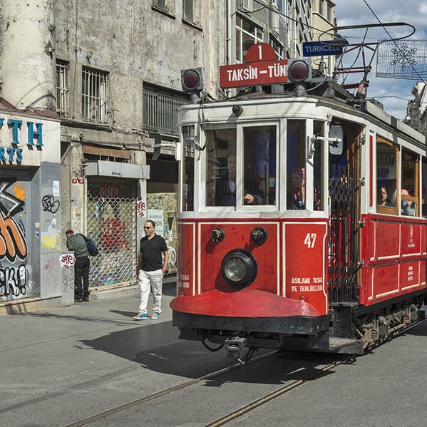 Vintage tram in Istanbul.