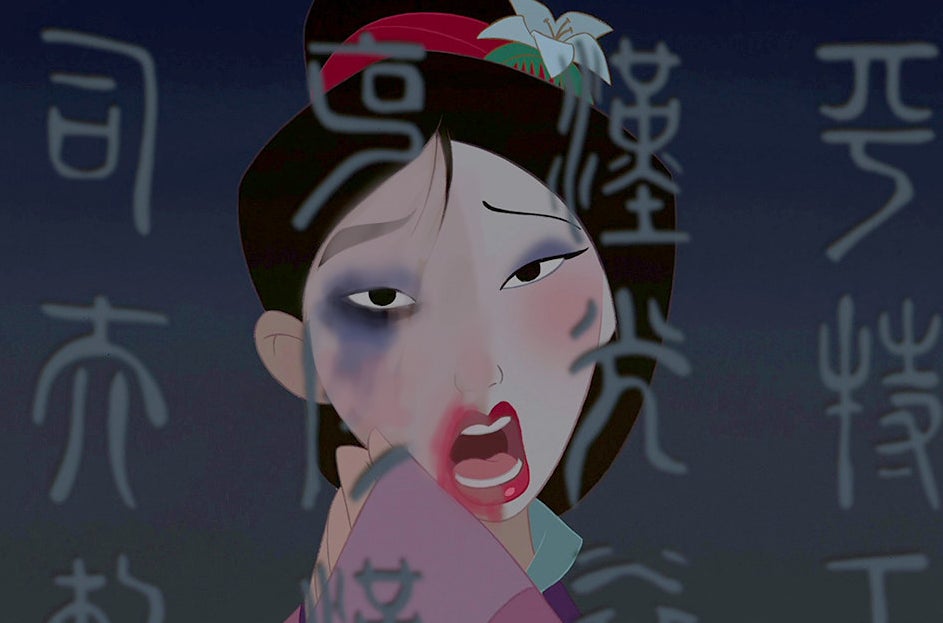 Had Mulan really tried to wipe her makeup off in two swipes with her sleeve...