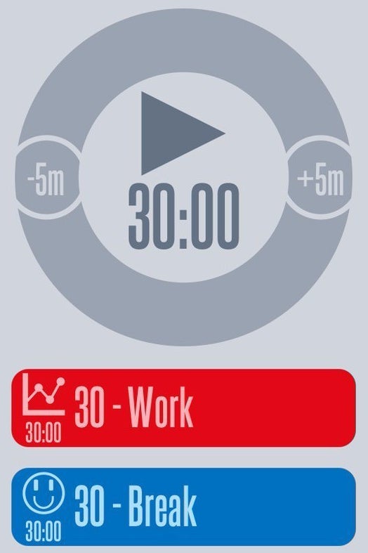 For maximum productivity, give yourself 30 minutes for work, 30 minutes for break.