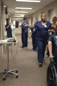 Nurse overjoyed to see once-paralyzed patient walking 
