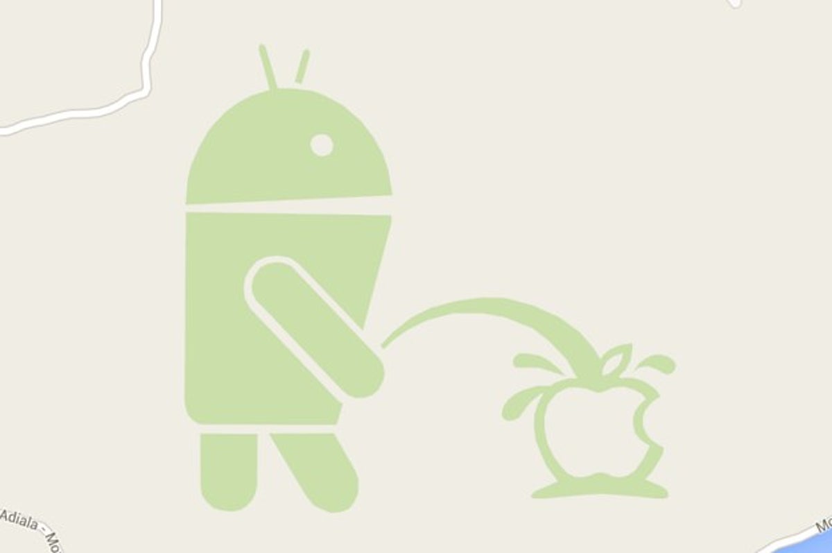 The Funniest Thing On Google Maps Is This Android Bot Peeing On An Apple  Logo