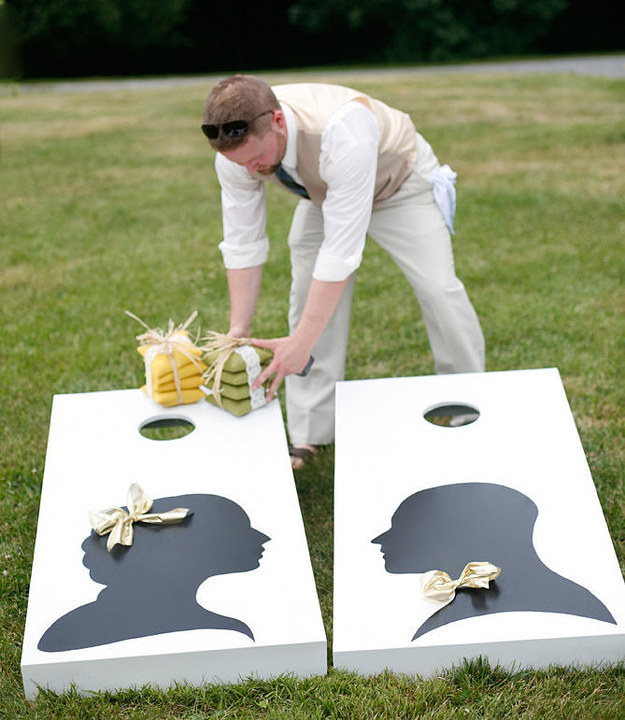 For an outdoor wedding, cornhole toss is a blast.