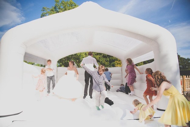 Let loose in a bounce house.