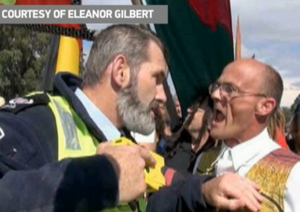 Tensions flared between protestors and police. At one stage a senior AFP officer pulled out a taser and aimed it at an Aboriginal protestor. Shortly after the incident, three AFP officers asked Mr Morgan for his footage. The journalist refused, but agreed to hand over footage if requested at a later stage. An AFP officer called into question the journalist's use of Commonwealth assets, due to NITV being funded by the Federal Government, accusing Mr Morgan of filming for personal reasons.