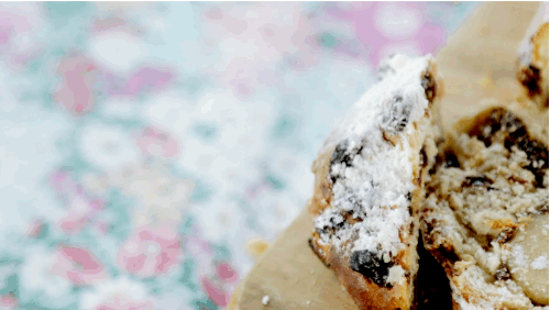 Raisin bread with an almond paste center.