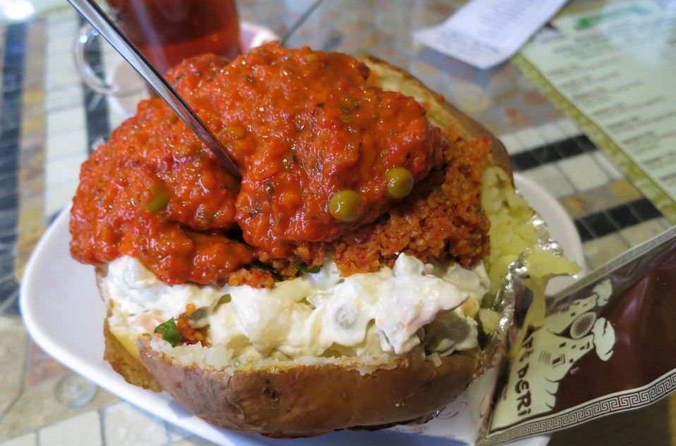 Kumpir (aka, a baked potato with literally EVERYTHING) in Istanbul.