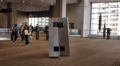 From the video description: "Everyone seemed enthralled by the thing, and we got a lot of love from the convention-goers. It was a great experience and I hope to lug TARS to other conventions over the course of 2015."