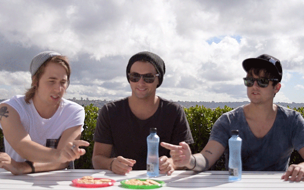 Bradie and Andy, simultaneously: *points to pink* Jatz, *points to green* Ritz.Shaun: I prefer Ritz!