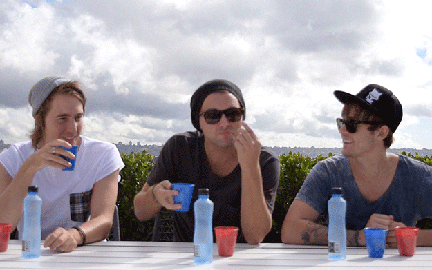 Shaun: They're both pretty fuckin' nice! I reckon blue is Powerade.Andy: Red is Gatorade, and... yeah. Blue is Powerade.Shaun: Oh wait, wait wait wait.Bradie: ...blue is Powerade.Shaun: Yeah. Red is Gatorade.