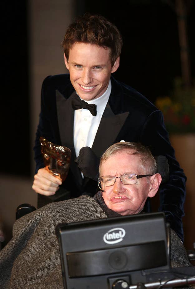 Eddie Redmayne and Stephen Hawking in February 2015.