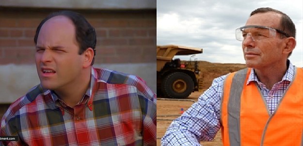 Costanza is so short-sighted he mistakes a horse for Cousin Jeffrey.Abbott's so short-sighted he sees coal as the future of humanity.