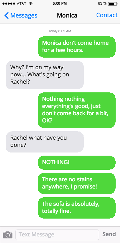Rachel texting Monica: