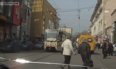 Dude walked into a tram!