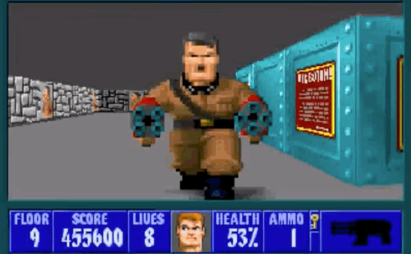 Except Hitler was a half-robot thing with two chain guns on his arms.
