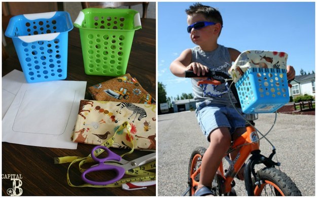 Tie a dollar-store basket to the front of your kid's bike.