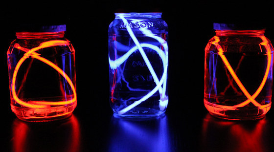 DIY a table lantern using glowsticks, dish detergent, and a jar.