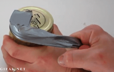 Rather than risk looking silly, you can use duct tape to open any stiff jar in a flash. Firstly, wrap the tape around roughly a quarter of the jar. Then, fold the first few inches over the lid, fold the rest of the tape in two to strengthen it, and then give it a pull.