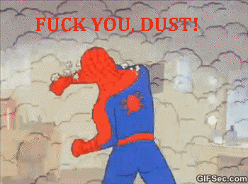 Dust all of your surfaces. We're doing a little role-playing here. Taylor is the dust, you're the ex-boyfriend. Time for you to get all of the dust in the palm of your hand and lock it out (in the garbage). It's a bit of a stretch, but here's the thesis: don't let the dust stay. ANYWHERE. Clean the legs of your tables, between your couch cushions, your bookshelf - make sure the dust knows that you're not planning on getting back together.