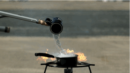 First Gav And Dan Use An Extended Arm Of Sorts To Pour Water On The Grease Fire First Gav And Dan Use An Extended Arm Of Sorts To Pour Water On The Grease Fire
