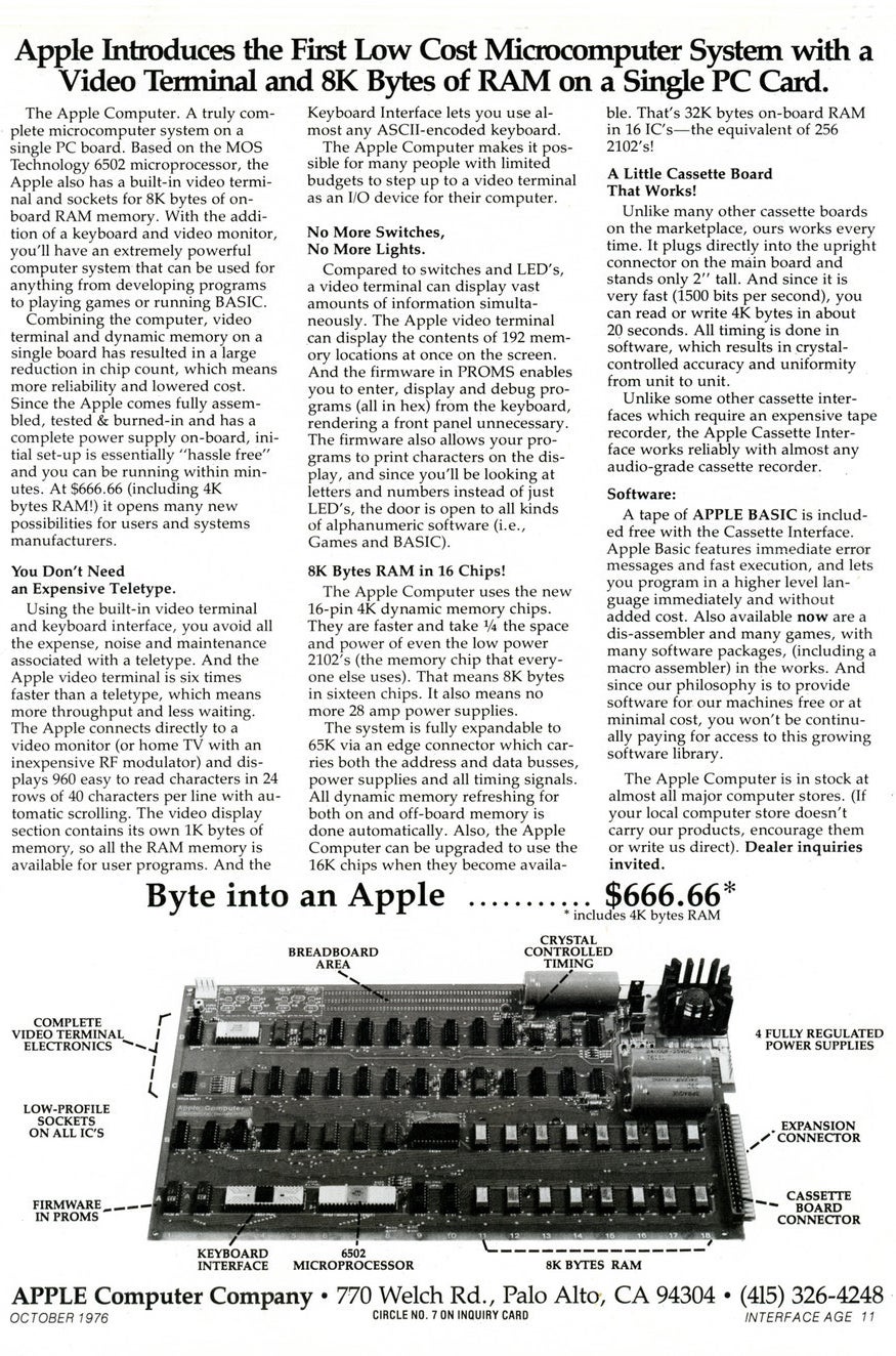 A 1976 advertisement for the Apple 1