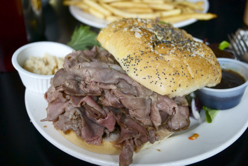 This sandwich is found primarily in Western New York and consists of roast beef on a Kaiser roll. The meat on the sandwich is traditionally served rare, thin cut, with the top bun getting a dip au jus and topped with horseradish. This Buffalo favorite can be found at almost every restaurant in the area!